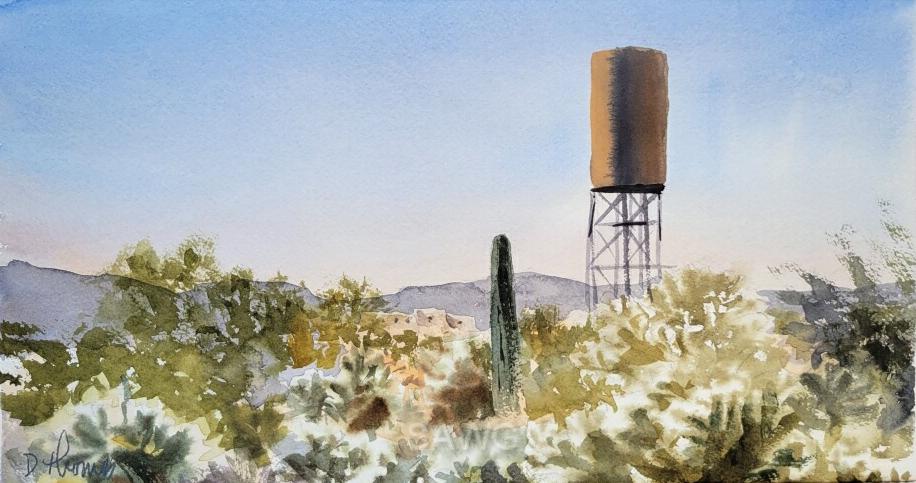 Water Tower and Cholla by Daniel Thomas